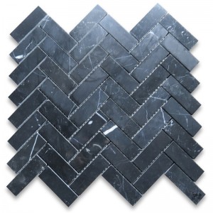 Nero marquina 1x3 mozaika w jodełkę polerowana