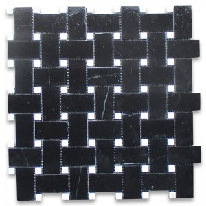 Nero marquina czarny marmur 1x2 pleciony kosz mozaika białe kropki szlifowane